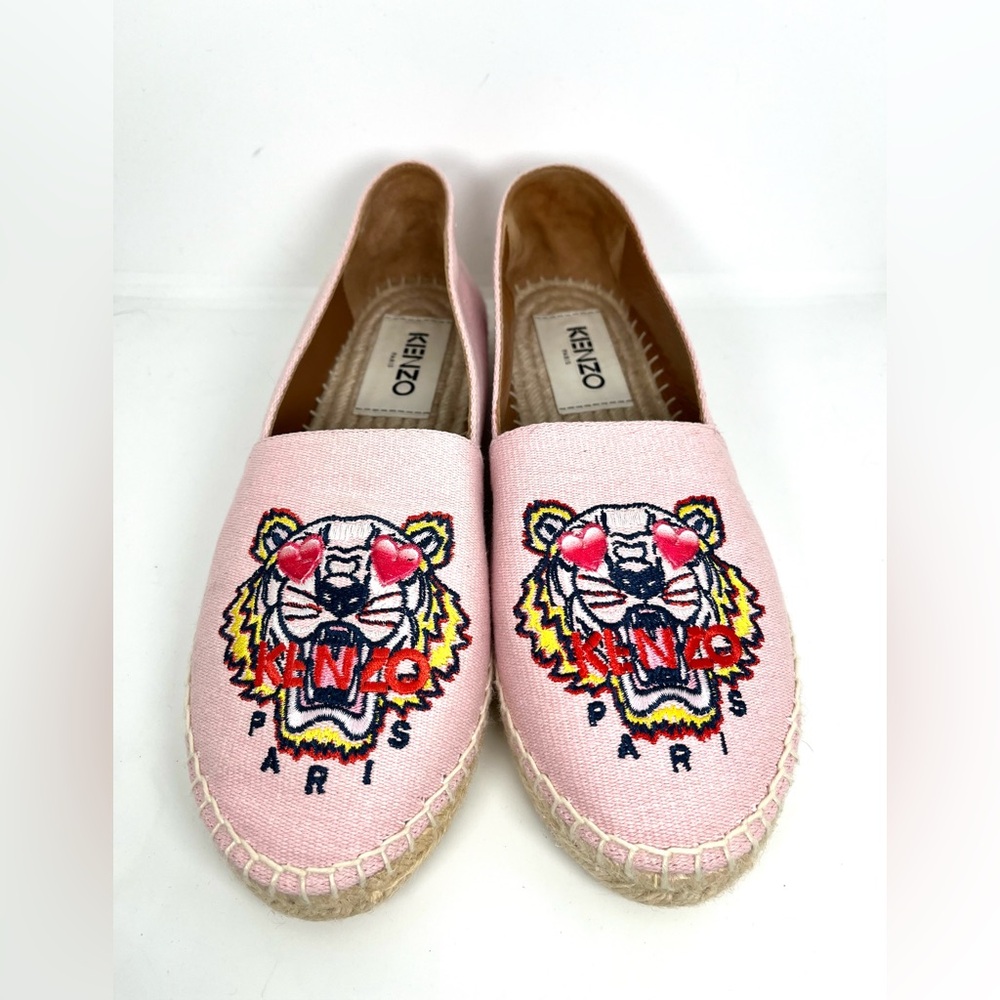Kenzo Paris espadrilles women shoes tiger size 38 pink canvas rattan